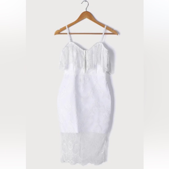 NWT Lulus White Lace Bodycon Midi Dress - Picture 6 of 12